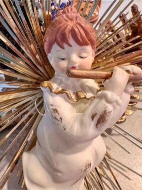 VTG Silvestri Angel Figurine Flute Player Starburst Gold Halo Taiwan ROC